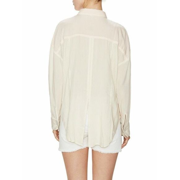 Free People Cape Town Colorblock Stripe Split Back Blouse in Peach Combo - Picture 4 of 12